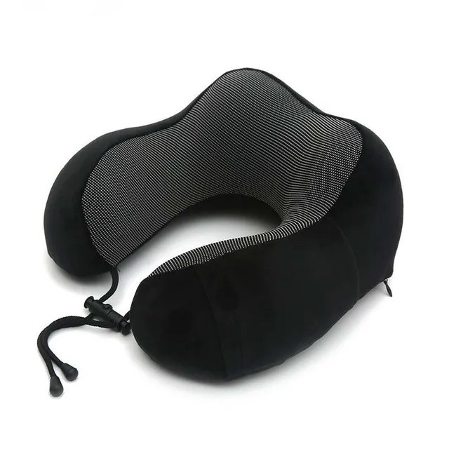 Подушка для шеи с эффектом памяти для путешествий в чехле, черная