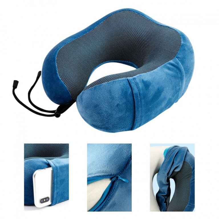 Воротник подушка для путешествий с эффектом памяти синяя